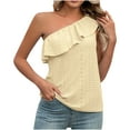 thumbnail image 1 of ATOYSOY Women's Eyelet Loose Tank Tops Dressy Tunic Beach Solid Color Trendy Tees One Shoulder Ruffle Casual Workout Elegant Summer Camisole Girls Retro Yellow XL, 1 of 5