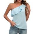 thumbnail image 1 of ATOYSOY Women's Eyelet Loose Tank Tops Dressy Tunic Beach Solid Color Trendy Tees One Shoulder Ruffle Casual Workout Elegant Summer Camisole Girls Retro Blue XXL, 1 of 5