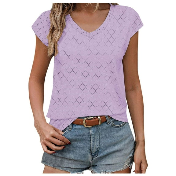 ATOYSOY Women's Eyelet Loose Tank Tops Tunic Basic Tees Solid Color Camisole V Neck Activewear Girls Summer Workout Sleeveless Trendy Casual Elegant Purple M