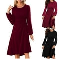 thumbnail image 1 of ATOYSOY Women's Fall Spring Long Sleeve Ruched Waist Flowy A Line High Low Midi Cocktail Party Dress Black L, 1 of 4