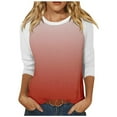 thumbnail image 1 of ATOYSOY Women's Fashion Clothes Gradient Pullovers Casual 3/4 Sleeve Tops Cute Going Out Business Tees Slim Raglan Shirts Clearance Round Neck Blouses Summer Holiday Red L, 1 of 5