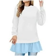 thumbnail image 1 of ATOYSOY Women's Fashion Color Block Babydolls Pullover Crew Neck Sweatshirts Outwear Long Sleeve Tees Fall Winter Loose Dressy Tops Casual Shirts Fake Two White M, 1 of 6