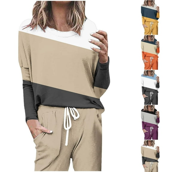 ATOYSOY Women's Fashion Color Block Pullover Spring Loose Tops Casual Blouse Long Sleeve Shirts Winter Workout Crew Neck Sweatshirts Yellow L