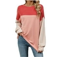 thumbnail image 1 of ATOYSOY Women's Fashion Color Block Pullover Workout Crew Neck Sweatshirts Outwear Loose Tops Retro Casual Cotton Shirts Long Sleeve Tees Fall Winter Pink XXL, 1 of 7