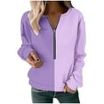 thumbnail image 1 of ATOYSOY Women's Fashion Color Block Pullover Workout Long Sleeve Tees Fall Winter Retro Casual Shirts Half Zipper Sweatshirts Outwear Loose Tops Purple XXXL, 1 of 5