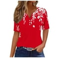 thumbnail image 1 of ATOYSOY Women's Fashion Color Block Pullovers Summer Loose Eyelet Tops Cleanrance Short Sleeve Tees Casual Workout Shirts V Neck Quarter Button Blouses Activewear for Female Red S, 1 of 4