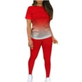 thumbnail image 1 of ATOYSOY Women's Fashion Gradient Tracksuits Loose Joggers Pants Leggings Summer Casual Outfits Sweatsuits Short Sleeve Round Neck Tops Pjs 2Pc Activewear Loungewear Sets Red M, 1 of 4