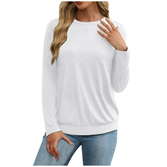 ATOYSOY Women's Fashion Solid Color Pullover Long Sleeve Tees Fall Winter Crew Neck Sweatshirts Loose Tops Casual Cotton Shirts Outwear White XXL