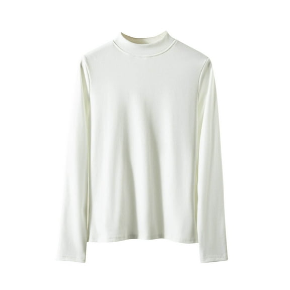 ATOYSOY Women's Fashion Solid Color Pullover Outwear Crew Neck Sweatshirts Slim Basic Tops Casual Shirts Long Sleeve Thicken Tees Fall Winter White L
