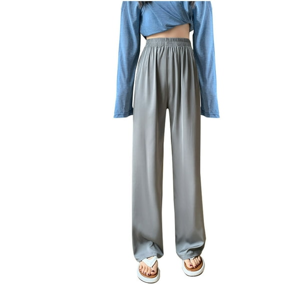 ATOYSOY Women's Fashion Sweatpants Activewear Wide Leg Pants for Ladies Casual Loose Work Track Pants High Waist Trousers Vacation Relaxed Comfy Lightweight Gray L