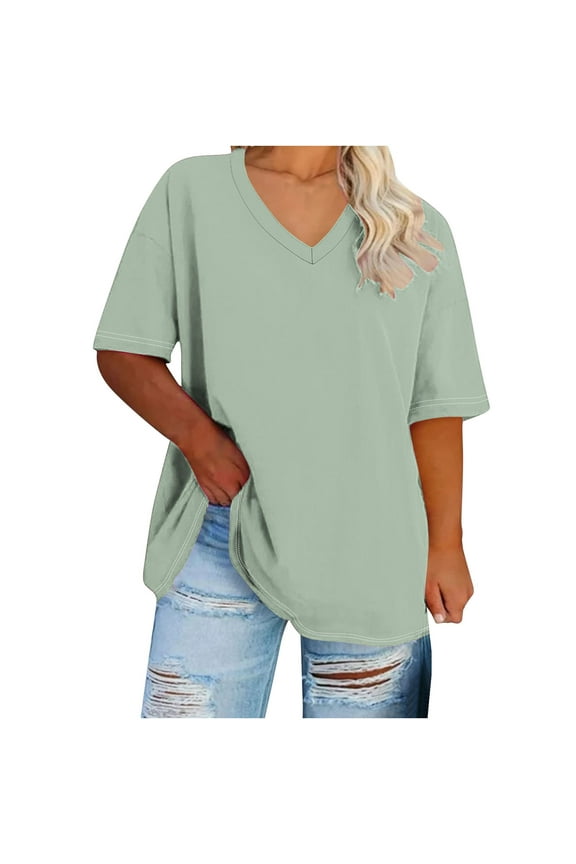 Women's Fashion Workout Gradient Loose Pullover Dressy Summer Plus Size Tops Retro Activewear Short Sleeve Tees V Neck Blouses Casual Comfy Tunic Green XL