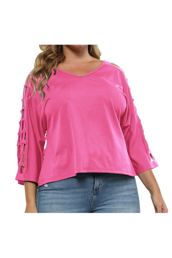 Women's Fashion Workout Loose Pullover Dressy V Neck Blouses Summer Plus Size Raglan Tops Casual Hollow Out Tunic Short Sleeve Basic Tees Activewear Pink XXL