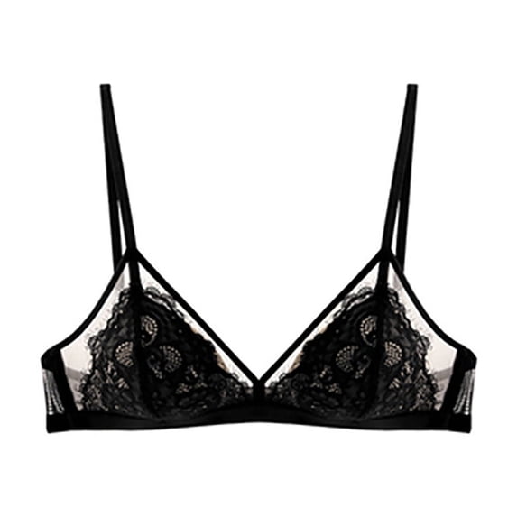 ATOYSOY Women's Floral Lace Bra Demi Sheer Mesh Bralette Unlined Underwire Embroidered Mesh Soft Bralettes Everyday Underwear (Black,XL)