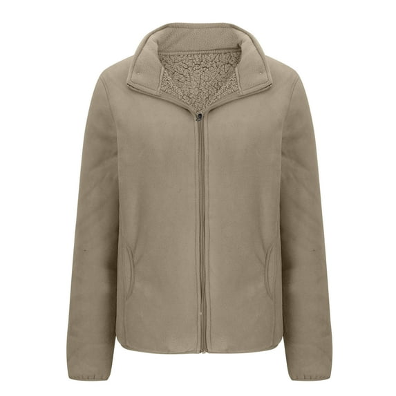 ATOYSOY Women's Full Zip Soft Fleece Jacket Outdoor Recreation Coat with Pockets Long-Sleeve Comfortable Outerwear Brown L