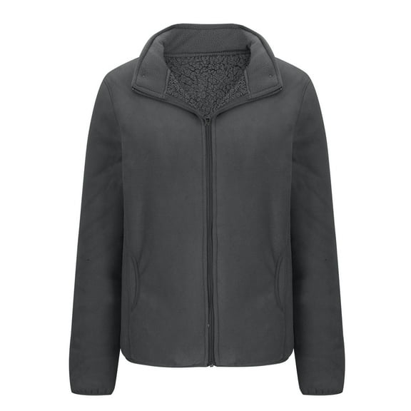 ATOYSOY Women's Full Zip Soft Fleece Jacket Outdoor Recreation Coat with Pockets Long-Sleeve Comfortable Outerwear Gray M