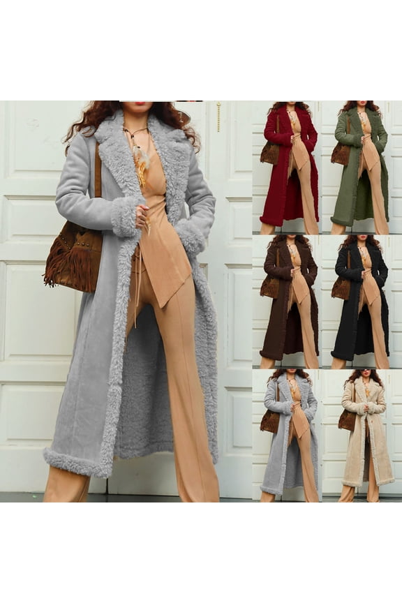 Women's Fuzzy Fleece Long Jacket Lightweight Button Open Front Cardigan Teddy Coat Long Parka Overcoat Green L