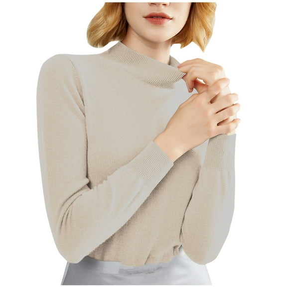 ATOYSOY Women's High Neck Sweatshirts Fall Slim Basic Tops Solid Color Blouses Long Sleeve Pullovers Trendy Relaxed Workout Comfy Casual Yellow S