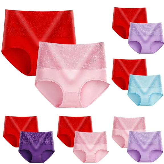 ATOYSOY Women's Hip Lifting Cotton Panties, Boy Shorts 2 Pack Stretchy Solid Lace Panty Comfy Shapewear Control Briefs for Ladies Multipack Underpants Pink L