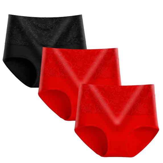 ATOYSOY Women's Hip Lifting Cotton Panties, Boy Shorts 3 Pack Stretchy Solid Lace Panty Comfy Multipack Underpants Shapewear Control Briefs for Ladies Red L