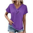 thumbnail image 1 of ATOYSOY Women's Irregular V Neck Button Pullover Pleated Loose Tops Short Sleeve T Shirts Color Block Tees Causal Workout Comfy Trendy Retro for Girls Purple M, 1 of 6