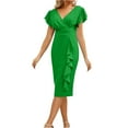 thumbnail image 1 of ATOYSOY Women's Knee Length Pencil Dress Solid Color Summer Sundress Retro Ruffle Sleeve V Neck Boho Beach Elegant Casual High Waist Trendy Workout Green, 1 of 9