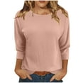 thumbnail image 1 of ATOYSOY Women's Knitted Ribbed Loose Basic Tops Clearance 3/4 Sleeve for Teens Girls Solid Color Summer Pullover Fashion Shirts Round Neck Retro Casual Relaxed Comfy Pink M, 1 of 6