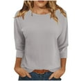 thumbnail image 1 of ATOYSOY Women's Knitted Ribbed Loose Basic Tops Clearance 3/4 Sleeve for Teens Girls Solid Color Summer Pullover Fashion Shirts Round Neck Retro Casual Relaxed Comfy Gray XXL, 1 of 6