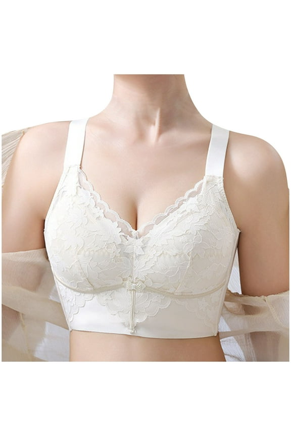 Women's Lace Splicing Everyday Bra Floral Embroidered Slim Basic Small Cup Wirefree Bralette Underwear Teens Comfort Bra Workout Breathable Push Up Beige L