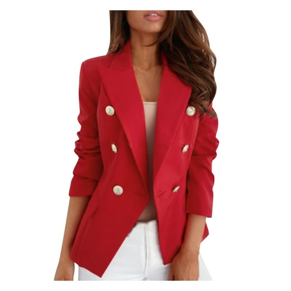 ATOYSOY Women's Lapel Open Front Jacket Outwear Plus Size Blazer Suit Versatile Business Attire Casual Solid Work Office Coat Long Sleeve Button Cardigan Trendy Red XXXL
