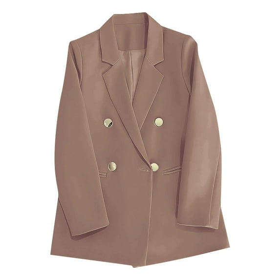ATOYSOY Women's Lapel V Neck Open Front Jacket Plus Size Blazer Suit Dressy Long Sleeve Cardigan Business Attire Casual Double Breasted Button Trendy Solid Work Coat Yellow L