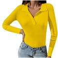 thumbnail image 1 of ATOYSOY Women's Lapel V Neck Shirts Fall Slim Basic Ribbed Tops Workout Trendy Long Sleeve Tees Relaxed Comfy Casual Solid Color Blouses Yellow XL, 1 of 5