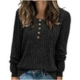 thumbnail image 1 of ATOYSOY Women's Lazy Solid Color Pullover Long Sleeve Button Tops Fall Crew Neck Knitted Sweatshirts Winter Loose Ribbed Sweaters Casual Blouses Fashion Black XXXL, 1 of 7