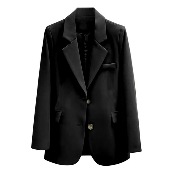 ATOYSOY Women's Long Sleeve Button Front Cardigan Plus Size Blazer Suit with Pockets Versatile Lapel Open Front Jacket Trendy Business Attire Casual Solid Work Office Coat Black XXXL