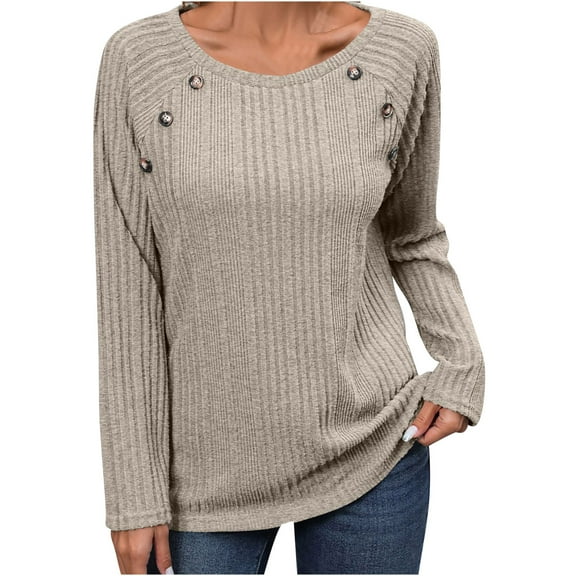 ATOYSOY Women's Long Sleeve Button Tops Fall Loose Sweaters Fashion Casual Blouses Lazy Crew Neck Sweatshirts Winter Solid Color Ribbed Pullover Yellow XXL