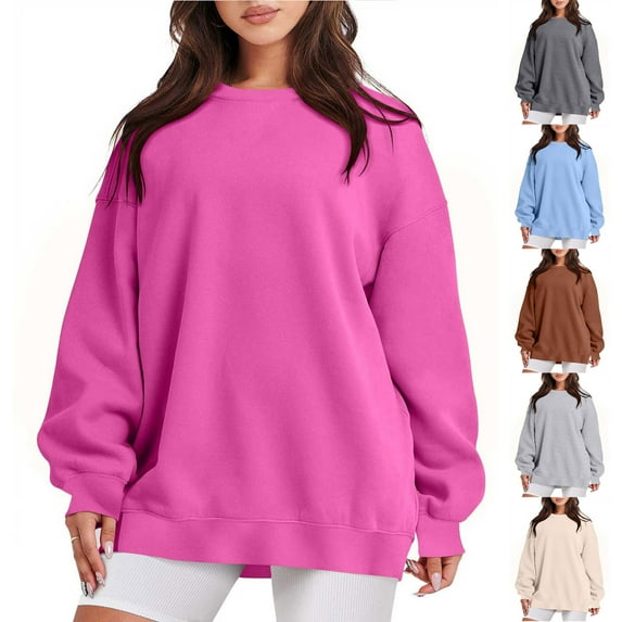 ATOYSOY Women's Long Sleeve Pullovers Drop Shoulder Oversized Tops Workout Comfy Casual Sports Solid Color Blouses Trendy Crew Neck Sweatshirts Fall Relaxed Brown L
