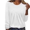 thumbnail image 1 of ATOYSOY Women's Long Sleeve Pullovers Loose Basic Tops Round Neck Shirts Fall Trendy Solid Color Pleated Blouses Relaxed Workout Comfy Casual Patchwork White XXL, 1 of 5