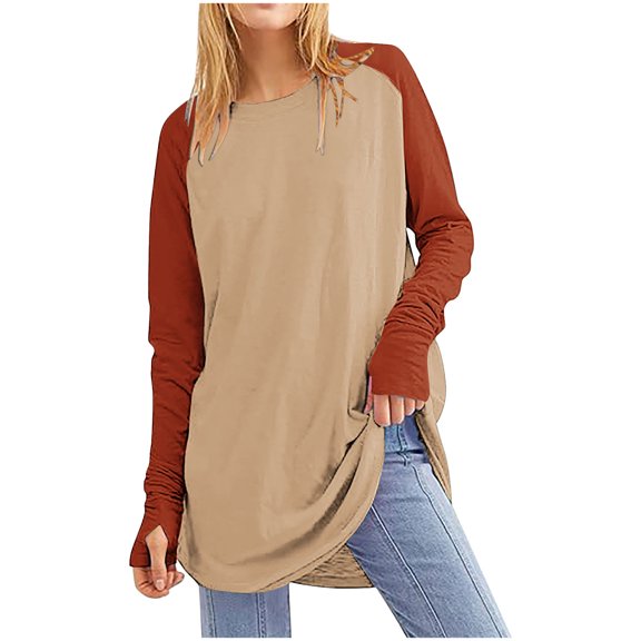 ATOYSOY Women's Long Sleeve Shirts Winter Loose Tops Dressy Tunic Fashion Workout Casual Raglan Blouse Crew Neck Sweatshirts Color Block Pullover Spring Yellow XL