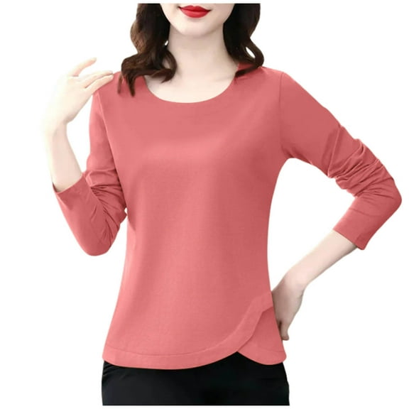 ATOYSOY Women's Long Sleeve Shirts Winter Loose Tops Workout Solid Color Pullover Spring Fashion Casual Blouse Cotton Crew Neck Sweatshirts Red L