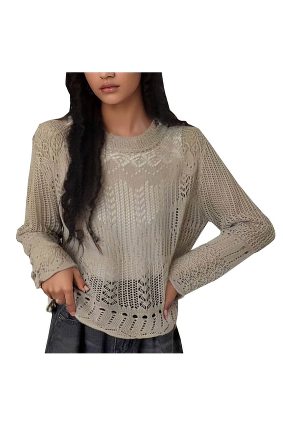 Women's Long Sleeve Tees Cover Up Fall Winter Loose Ripped Cropped Tops Knitted Sweaters Pullover Fashion Crew Neck Sweatshirts Hollow Out Outwear Casual Shirts Yellow XL