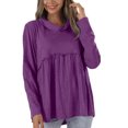 thumbnail image 1 of ATOYSOY Women's Long Sleeve Tees Fall Winter Loose Babydolls Tops Pleated Pullover Workout High Neck Sweatshirts Outwear Fashion Casual Cotton Dressy Shirts Purple M, 1 of 7