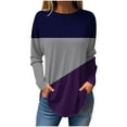 thumbnail image 1 of ATOYSOY Women's Long Sleeve Tees Fall Winter Loose Dressy Tops Casual Shirts Fashion Retro Color Block Pullover Workout Crew Neck Sweatshirts Outwear Purple XL, 1 of 5