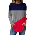 thumbnail image 1 of ATOYSOY Women's Long Sleeve Tees Fall Winter Loose Dressy Tops Casual Shirts Fashion Retro Crew Neck Sweatshirts Outwear Color Block Pullover Workout Red XXXL, 1 of 5
