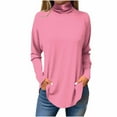 thumbnail image 1 of ATOYSOY Women's Long Sleeve Tees Fall Winter Loose Dressy Tops Fashion Retro Casual Shirts Solid Color Pullover Workout High Neck Sweatshirts Outwear Pink XL, 1 of 4