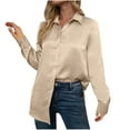 thumbnail image 1 of ATOYSOY Women's Long Sleeve Tees Fall Winter Loose Satin Tops Lapel Button Sweatshirts Outwear Solid Color Jackets Workout Casual Business Shirts Fashion Retro Beige S, 1 of 6