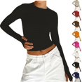 thumbnail image 1 of ATOYSOY Women's Long Sleeve Tees Fall Winter Slim Basic Cropped Tops Fashion Casual Shirts Outwear Crew Neck Sweatshirts Solid Color Pullover Black L, 1 of 5