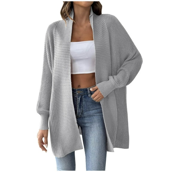 ATOYSOY Women's Long Sleeve Tops Loose Jackets Sweaters for Women Casual Sweatshirts Open Front Knitted Cardigan Fall Winter Outwear Lightweight Coat Gray Free Size