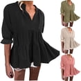 thumbnail image 1 of ATOYSOY Women's Loose Babydolls Tops Fashion 3/4 Sleeve Tees Fall Winter Casual Elegant Shirts Ruffle V Neck Dressy Sweatshirts Outwear Pullover Pockets Workout Green L, 1 of 6