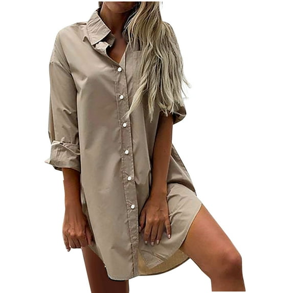 ATOYSOY Women's Loose Basic Long Tops Trendy Solid Color Dressy Blouses Long Sleeve Pullovers Relaxed Workout Casual Button Down Turn Down Collar Shirts Fall Yellow S