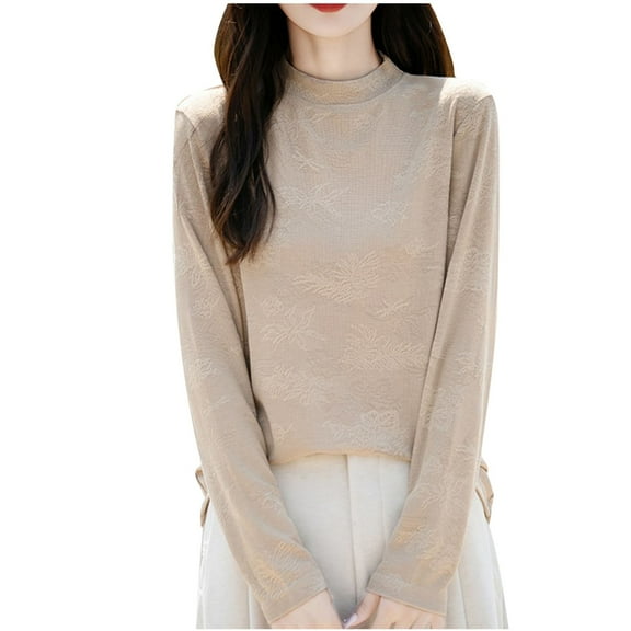 ATOYSOY Women's Loose Basic Tops Knitted Sweaters Long Sleeve Shirts Winter Crew Neck Sweatshirts Solid Color Pullover Spring Casual Blouse Fleece Workout Yellow S