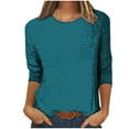 thumbnail image 1 of ATOYSOY Women's Loose Basic Tops Trendy Crew Neck Shirts Fall Solid Color Blouses 3/4 Sleeve Tees Relaxed Comfy Casual Workout Green L, 1 of 5